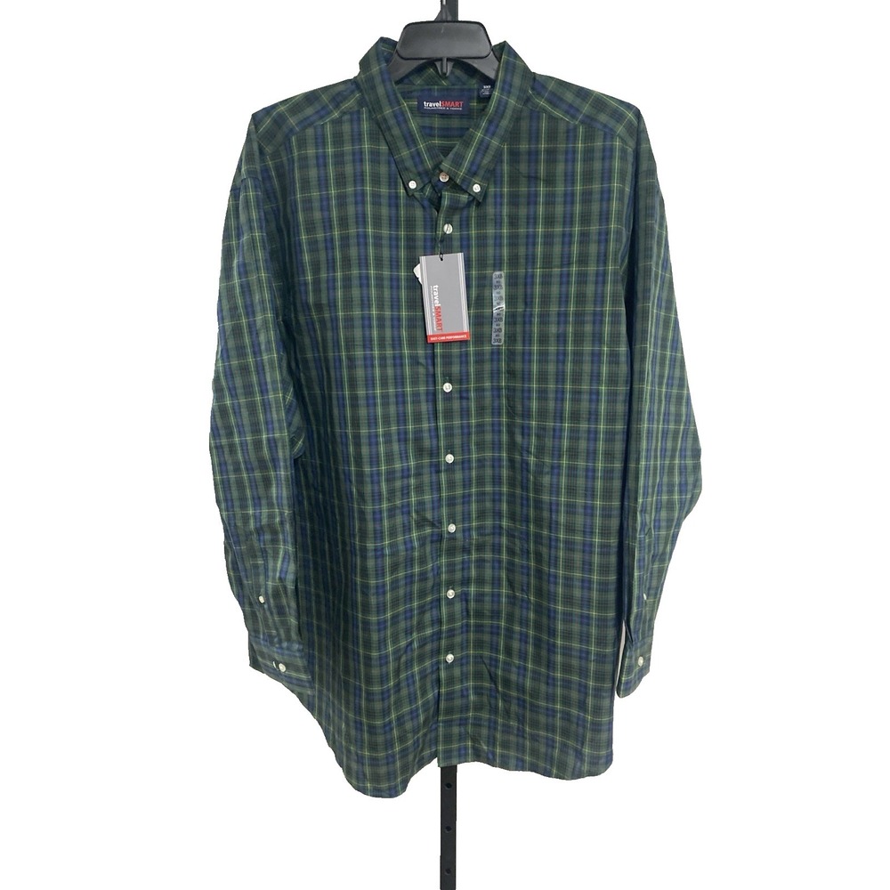 Travel Smart mens shirt green blue non iron 3XB BRAND NEW $69.50 A4
